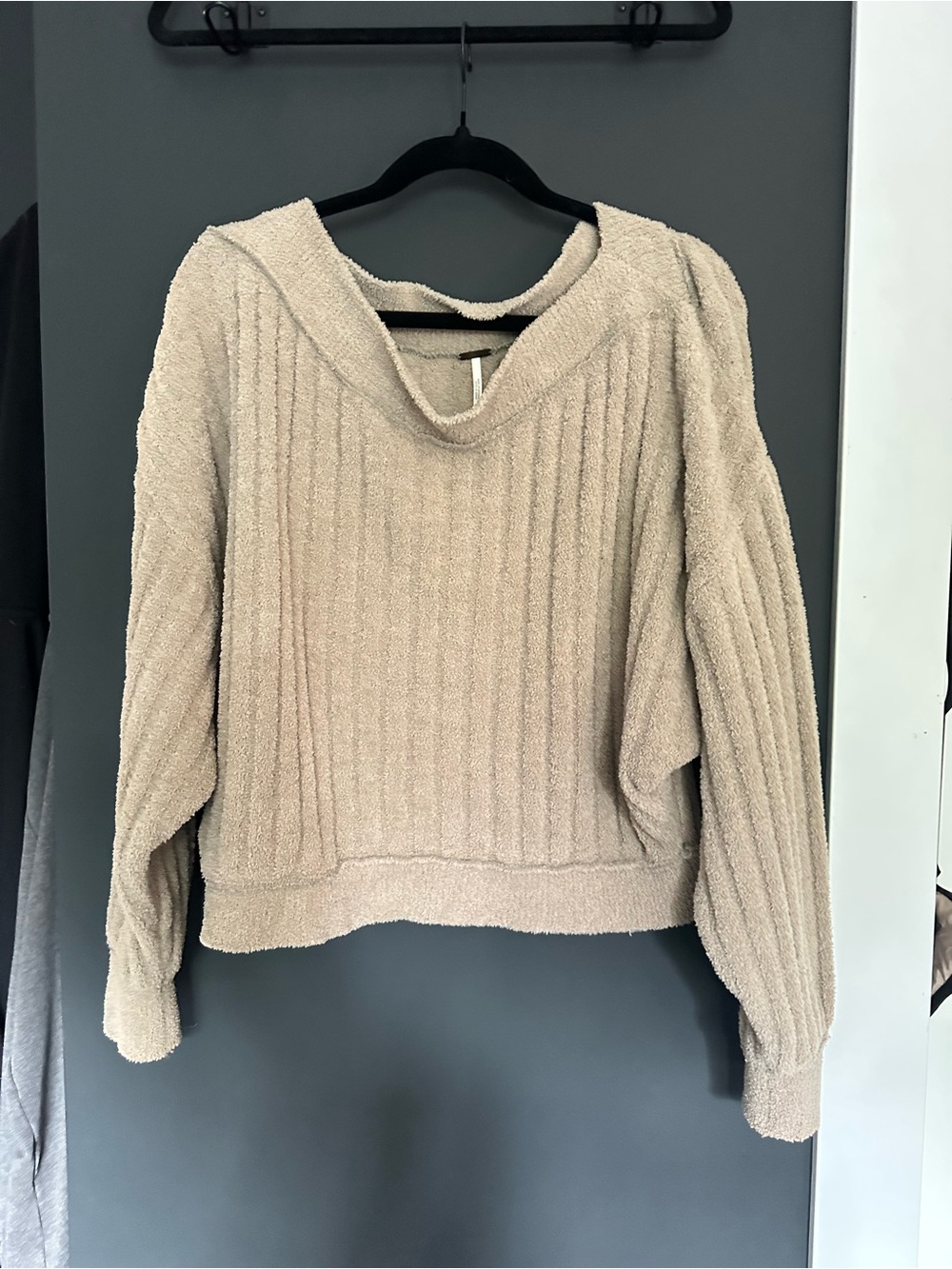 Free People Cream Cozy Hooded Ribbed Turtleneck Sweater